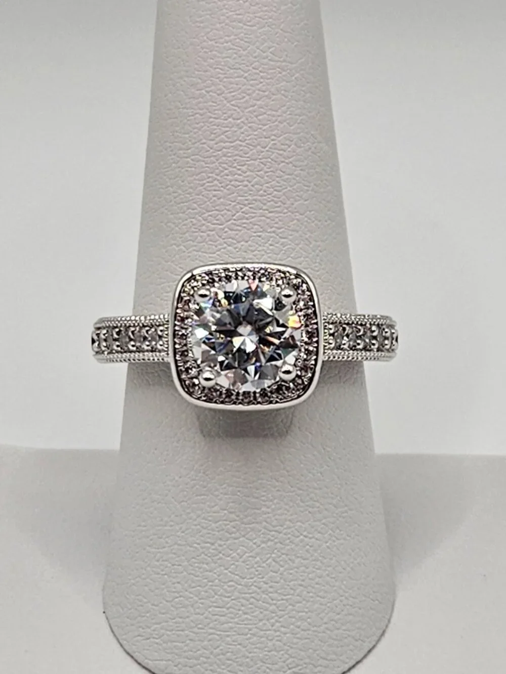 925 Sterling Silver Moissanite Halo Engagement Ring 2.0ctw VVS1 D Size 8